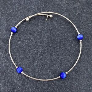 Women's Sterling Silver 925 Memory Wire Blue Simulated Cat's Eye Bracelet 7.5"